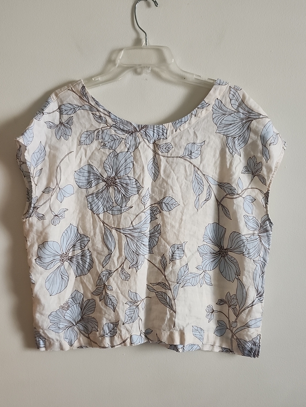 Cynthia Rowley Linen Women's Floral Short Sleeve Top - Light Blue Print